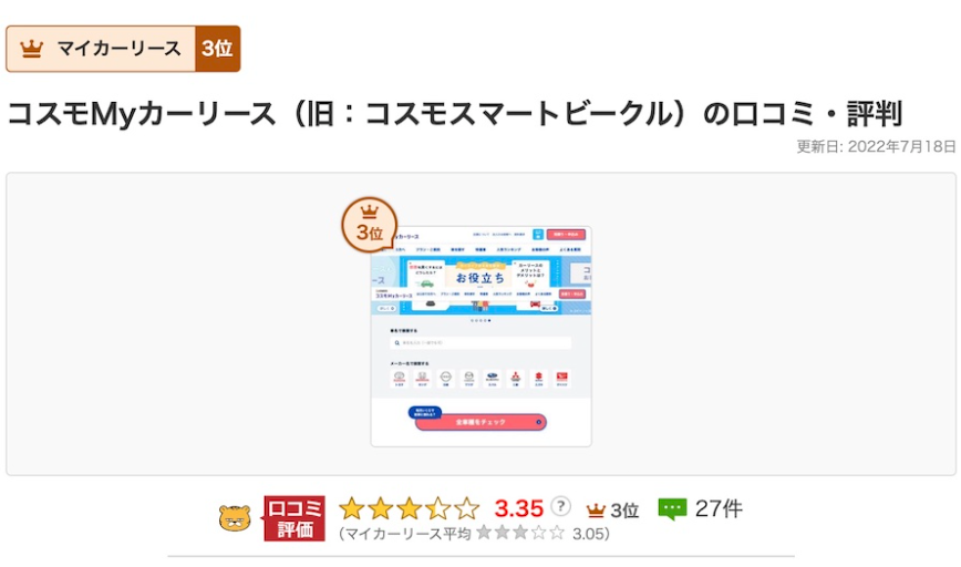 コスモマイカーリースの口コミや評判